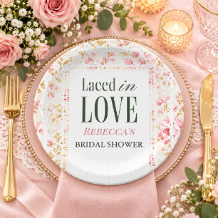 Vintage Floral Laced In Love Lace Bridal Shower Paper Plate