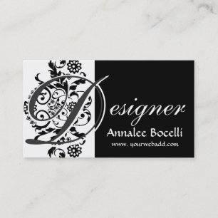 Vintage Floral Lacey Elegant Trendy Monogram Black Business Card