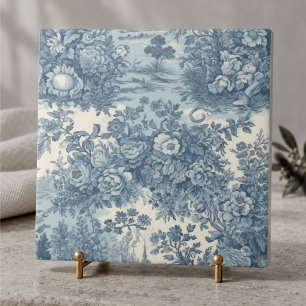 Vintage floral lake Blue toile de jouy monogram Tile