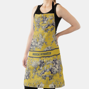 Vintage floral lake yellow toile de jouy monogram apron