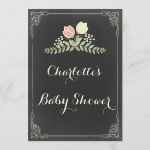 Vintage Floral Laurels Chalkboard Baby Shower Invitation