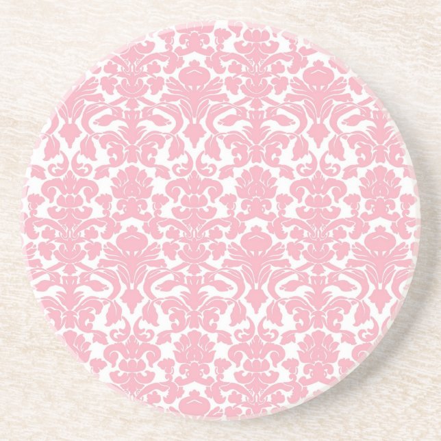 Vintage Floral Light Pink Damask Coaster (Front)