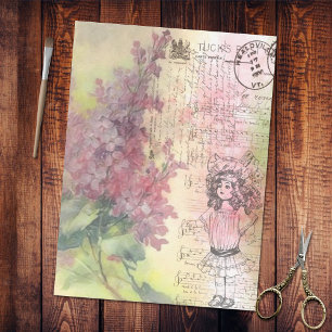 Vintage Floral Lilac Stamp Ephemeral decoupage Tissue Paper
