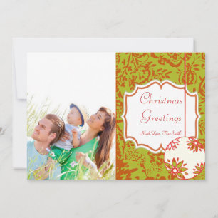 Vintage Floral Lime Green Christmas photo card