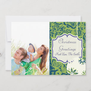 Vintage Floral Lime Green Christmas photo card
