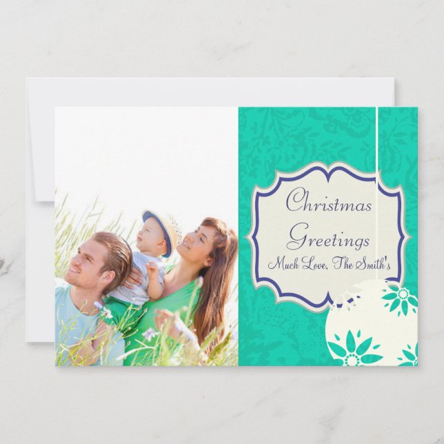 Vintage Floral Lime Green Christmas photo card (Front)