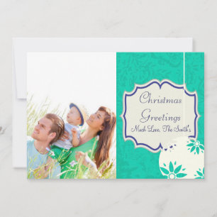 Vintage Floral Lime Green Christmas photo card