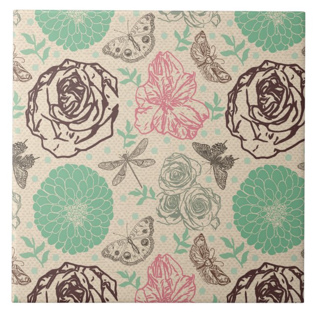 Vintage Floral Line Art  Tile (Front)