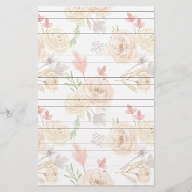 Vintage Floral Lined Stationery Paper (Front)