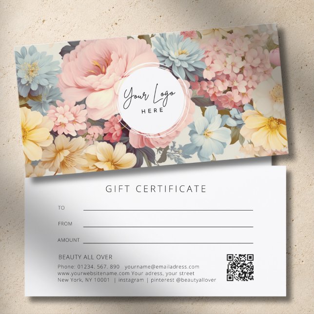 Vintage Floral Logo QR Code Gift Certificate (Vintage Floral Logo QR Code Gift Certificate)