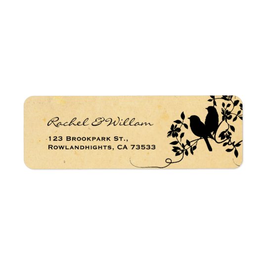 Vintage Floral Love Birds Silhouette Wedding Return Address Label