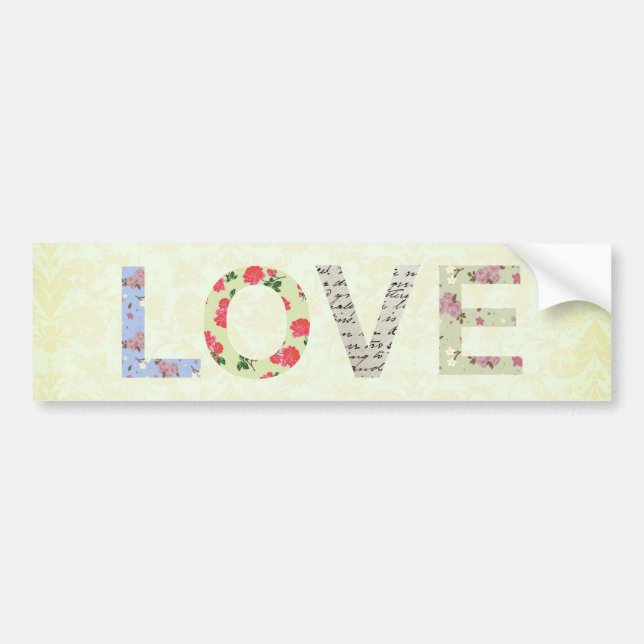 Vintage Floral Love - cream Bumper Sticker (Front)