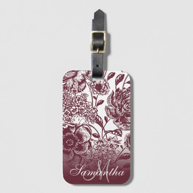 Vintage Floral Luggage Tag (Front Vertical)