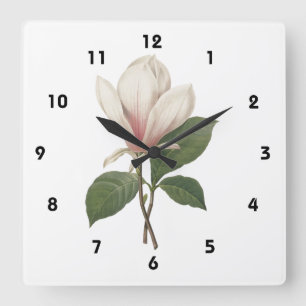 Vintage floral, magnolia drawing wall decorative square wall clock