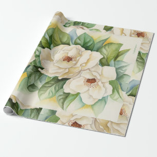 Vintage Floral Magnolia Flowers Watercolor  Wrapping Paper