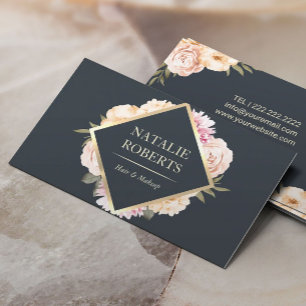 Vintage Floral Makeup Artist Hair Salon Dusty Blue Business Card