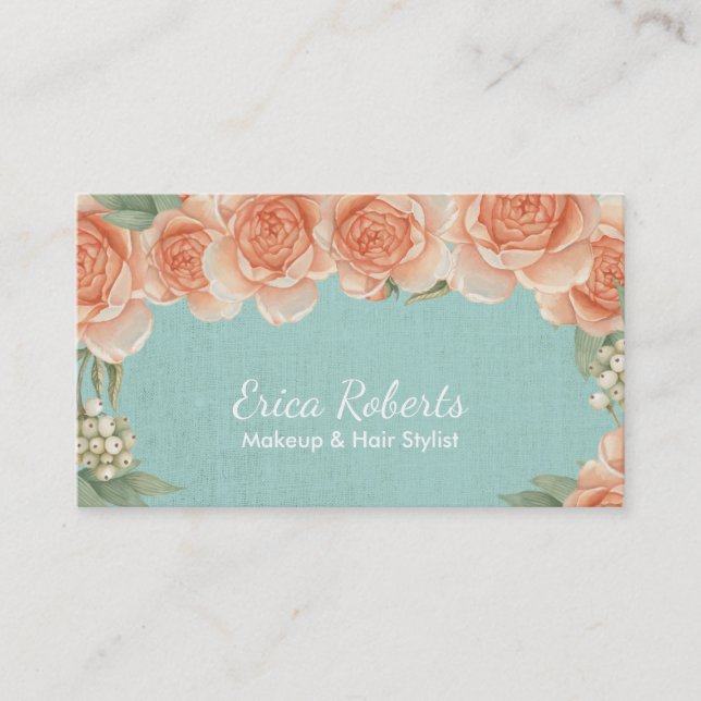 Vintage Floral Makeup & Hair Salon Appointment Card (Front)