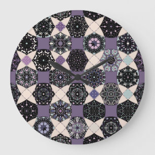 Vintage Floral Mandala: Colourful Seamless Large Clock