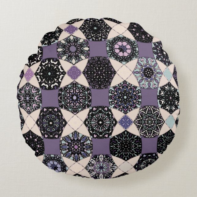 Vintage Floral Mandala: Colourful Seamless Round Cushion (Front)