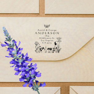 Vintage Floral Married Couple Return Address Rubbe Rubber Stamp