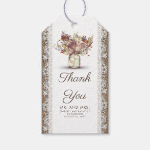 Vintage Floral Mason Jar and Rustic Burlap Lace Gift Tags