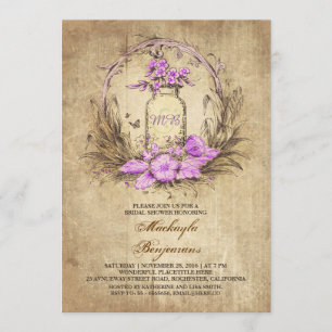 Vintage floral mason jar rustic bridal shower invitation