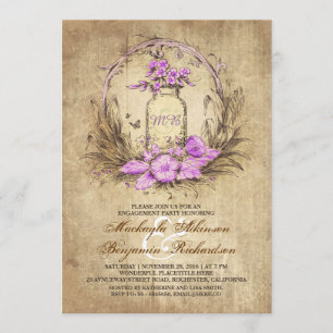 Vintage floral mason jar rustic engagement party invitation