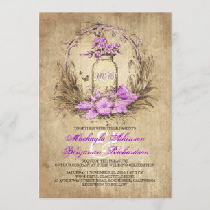 Vintage floral mason jar rustic wedding invitation