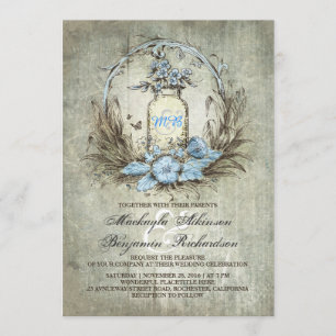 Vintage floral mason jar rustic wedding invitation