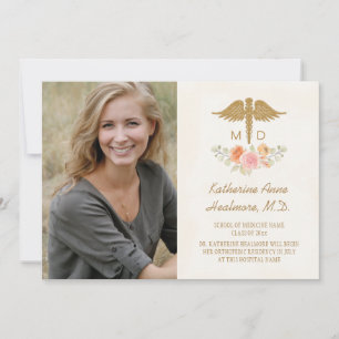 Vintage Floral Medical School Graduation Announcement