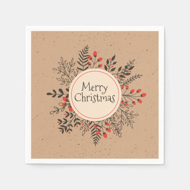 Vintage Floral Merry Christmas | Napkin (Front)