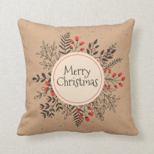 Vintage Floral Merry Christmas Throw Pillow