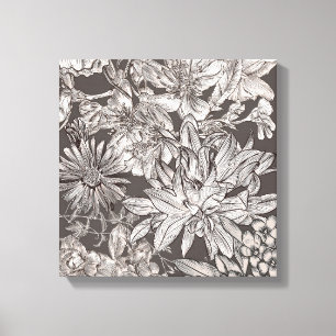 Vintage Floral Modern Ivory Grey Botanical Rustic Canvas Print