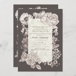 Vintage Floral Modern Ivory & Grey Bridal Shower Invitation
