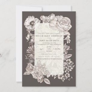 Vintage Floral Modern Ivory & Grey Wedding Invitat Invitation
