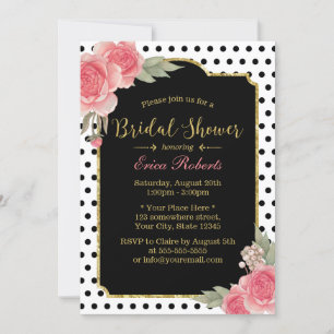 Vintage Floral Modern Polka Dots Bridal Shower Invitation
