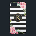 Vintage Floral Monogram Black White Striped iPhone 8/7 Case<br><div class="desc">Decorate your iPhone in Style with this Personalised "Vintage Floral Monogram Black White Striped" unique case! You can customise it with your name or text on this design. If you need further customisation, please click the "Customise it" button and use our design tool to resize, rotate, change colours, add text...</div>