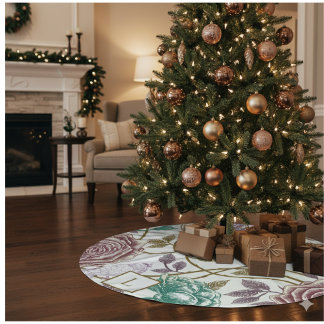 Vintage Floral Monogram Brushed Polyester Tree Skirt