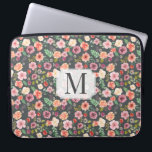 Vintage Floral⎥ Monogram Computer Sleeve<br><div class="desc">Soft grey background with vintage floral seamless pattern in soft spring tones blush,  peach and mauve with custom monogram in serif font</div>