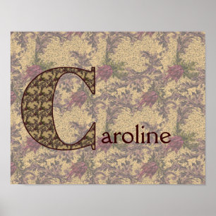 Vintage Floral Monogram Initial C Personalised Poster
