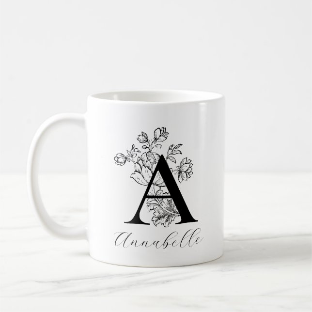 Vintage Floral Monogram Letter A  Coffee Mug (Left)