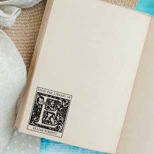 Vintage Floral Monogram Letter E From the Library Rubber Stamp
