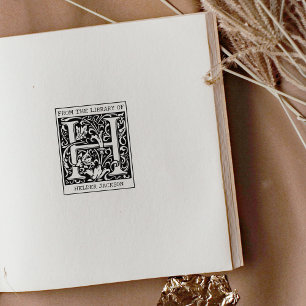 Vintage Floral Monogram Letter H From the Library  Rubber Stamp