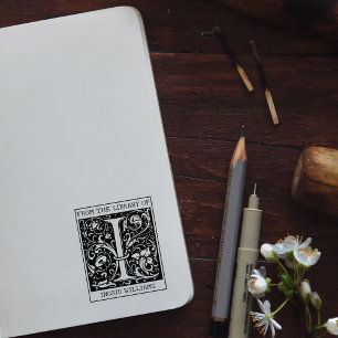 Vintage Floral Monogram Letter I From the Library  Rubber Stamp