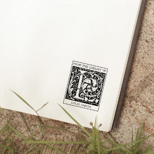 Vintage Floral Monogram Letter L From the Library  Rubber Stamp