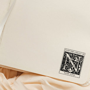 Vintage Floral Monogram Letter N From the Library  Rubber Stamp