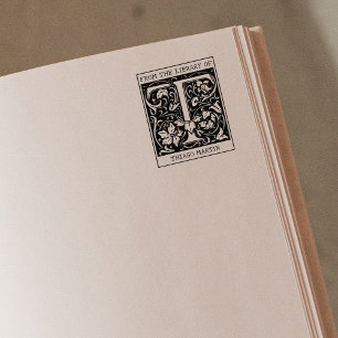 Vintage Floral Monogram Letter T From the Library  Rubber Stamp
