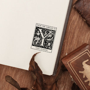 Vintage Floral Monogram Letter Y From the Library Rubber Stamp