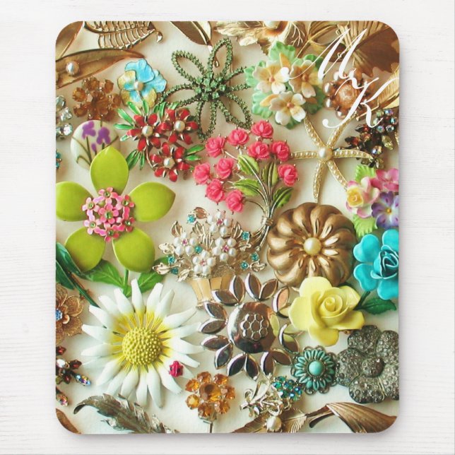 Vintage Floral Monogram Mousepad (Front)