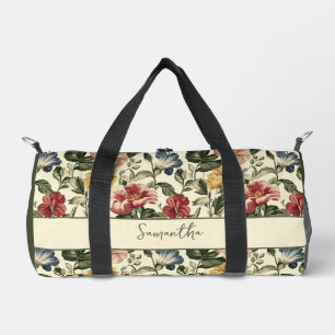 Vintage Floral Monogram Name Duffle Bag